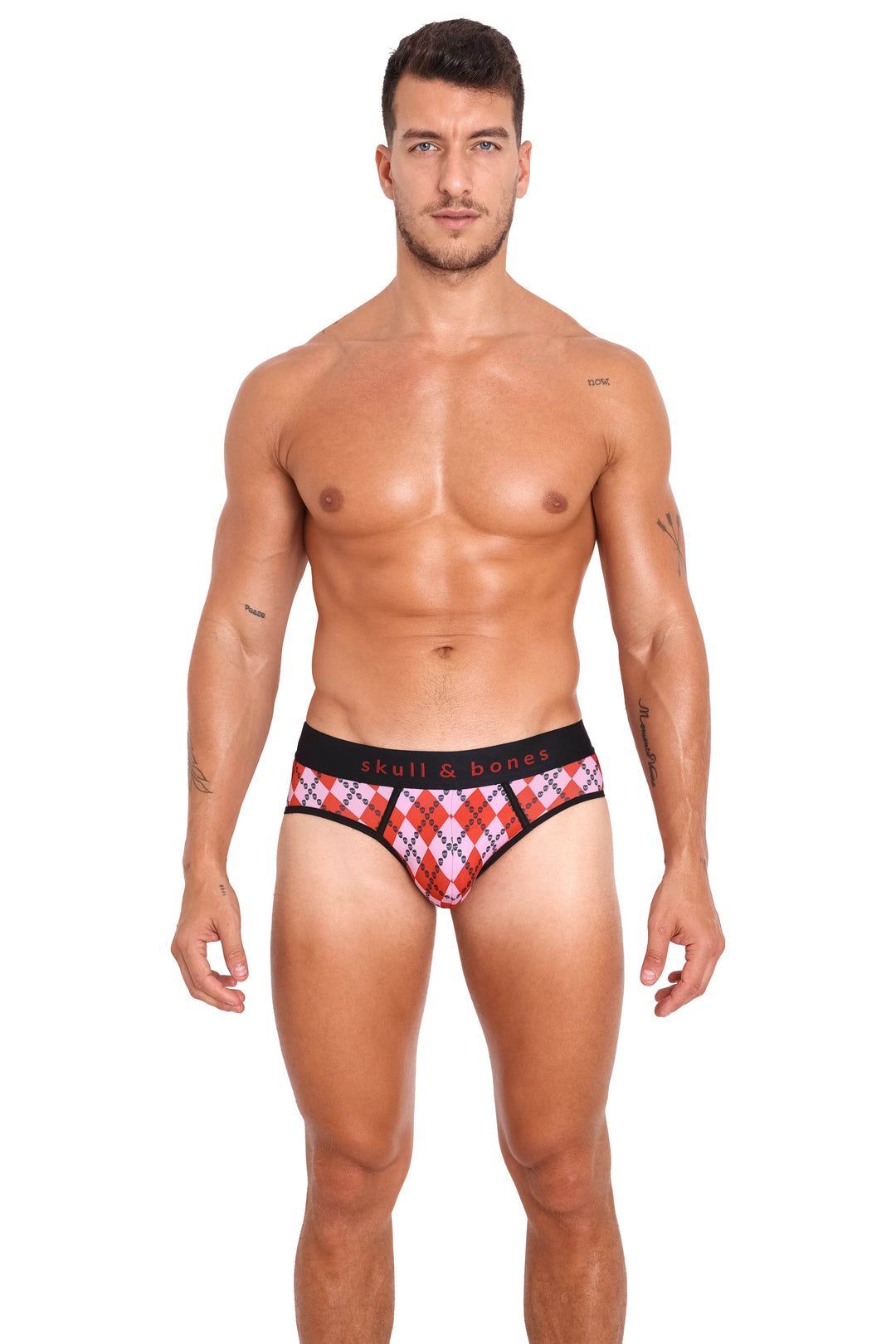 Skull Argyle Brief Red