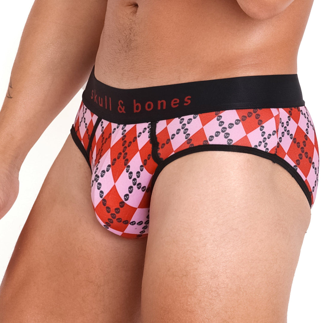 Skull Argyle Brief Red