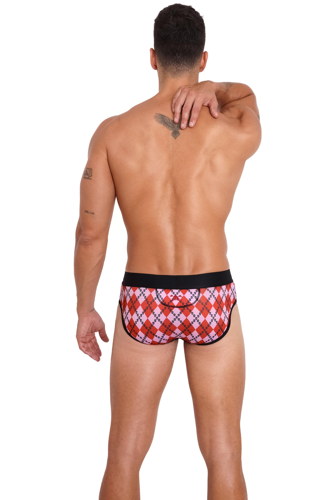 Skull Argyle Brief Red