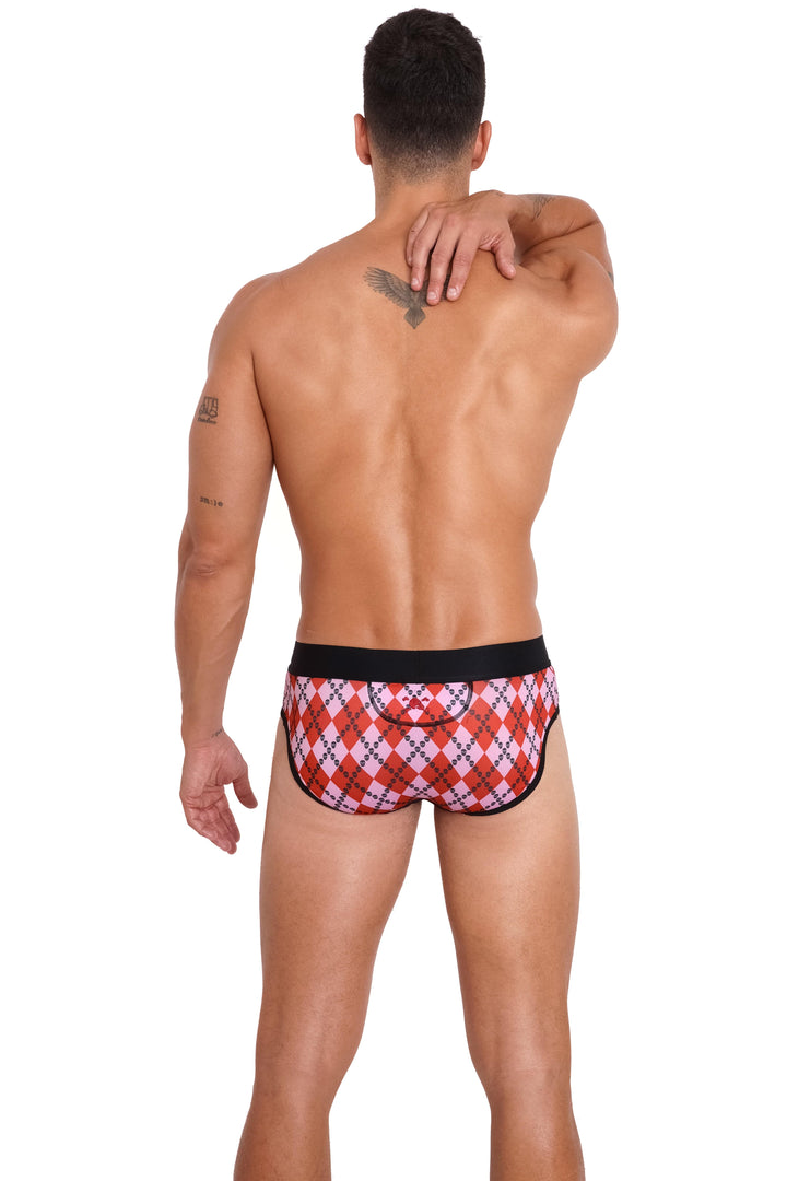 Skull Argyle Brief Red