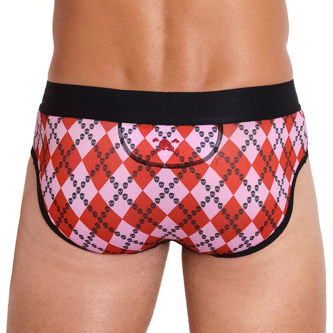 Skull Argyle Brief Red