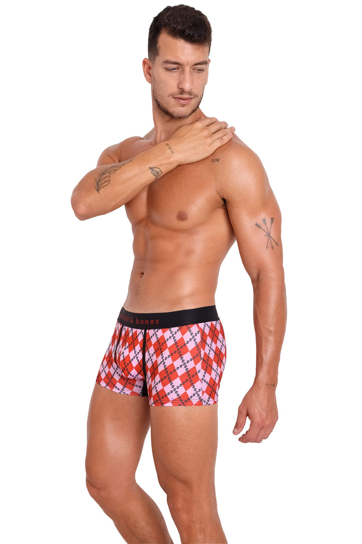 Skull Argyle Trunk Red