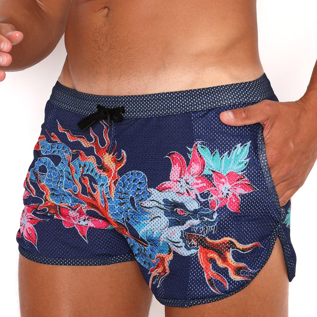 Fire Breathing Dragon Mesh Short Blue