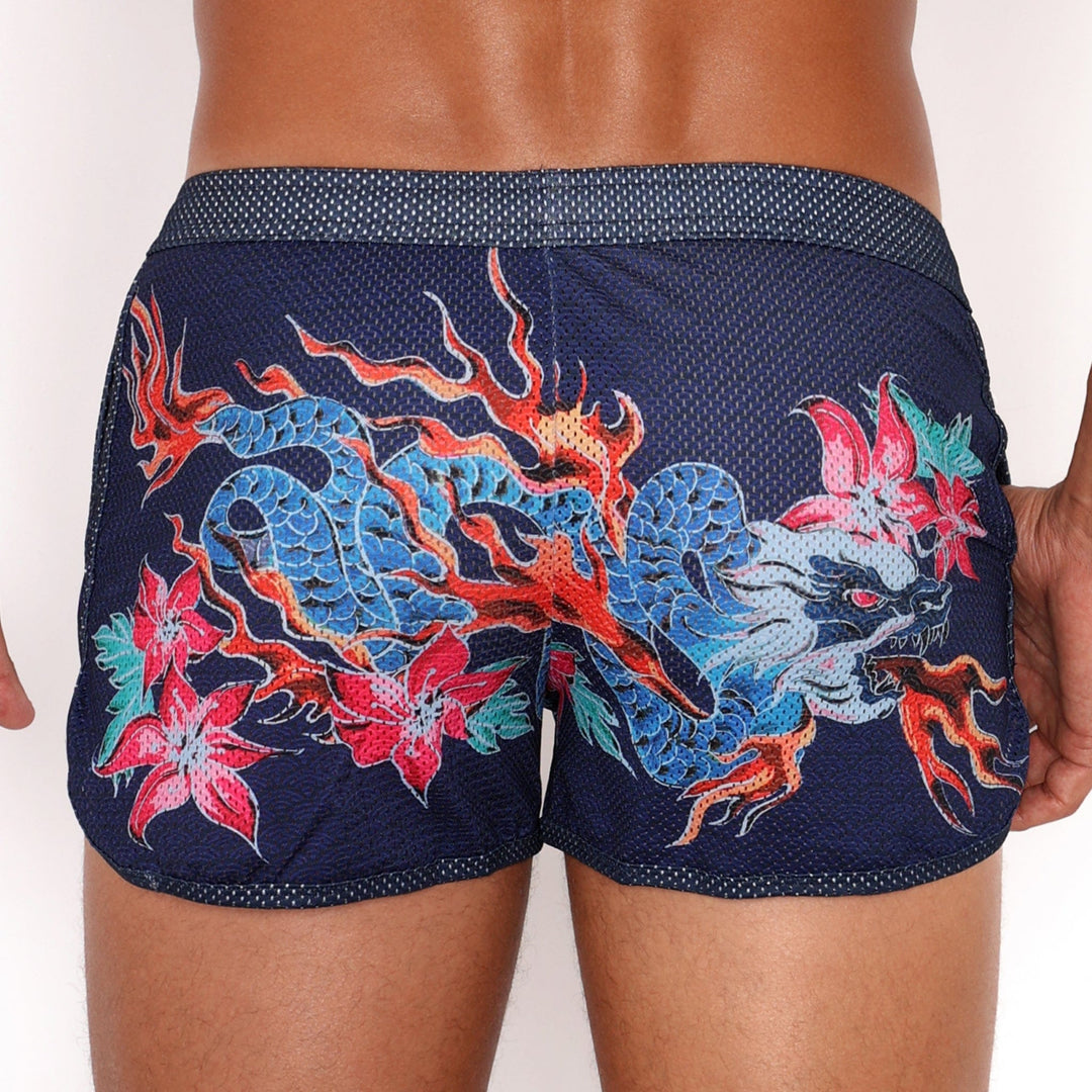 Fire Breathing Dragon Mesh Short Blue