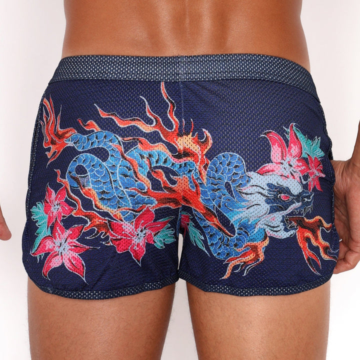 Fire Breathing Dragon Mesh Short Blue