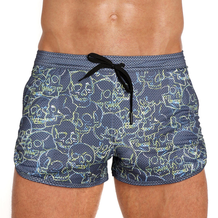 Outline Tossed Skulls Mesh Shorts