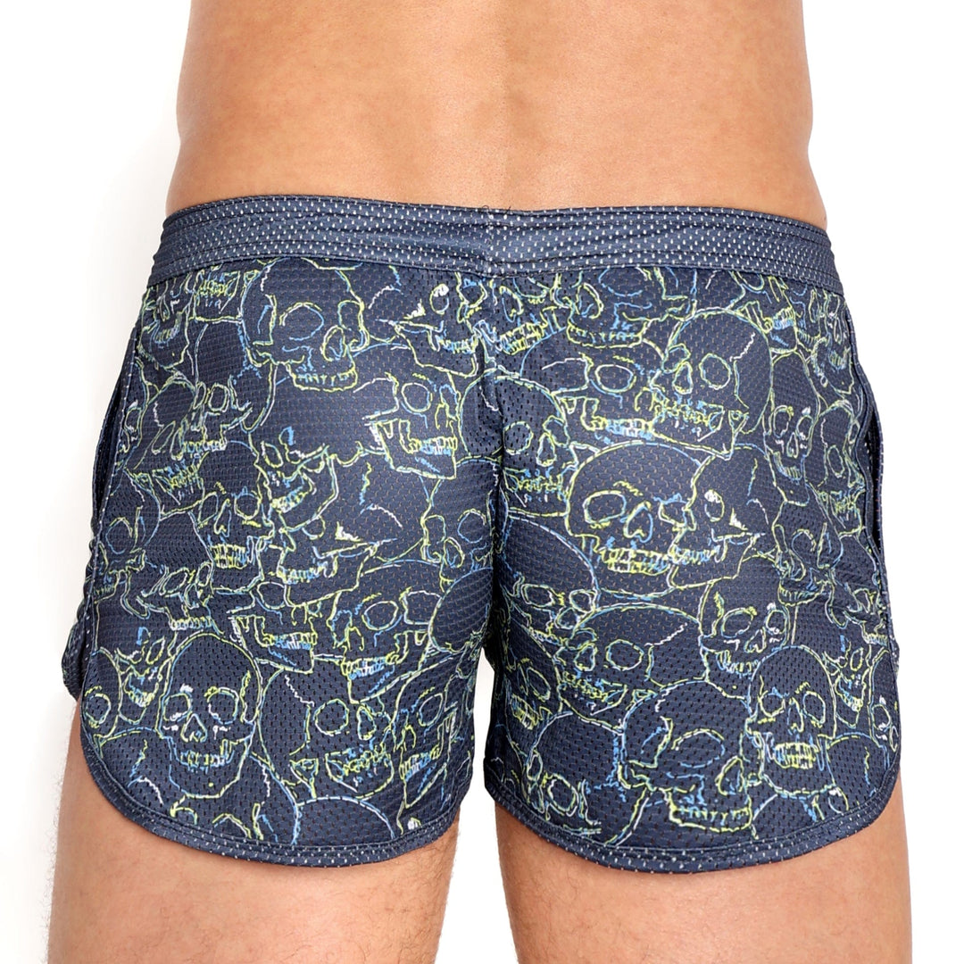 Outline Tossed Skulls Mesh Shorts