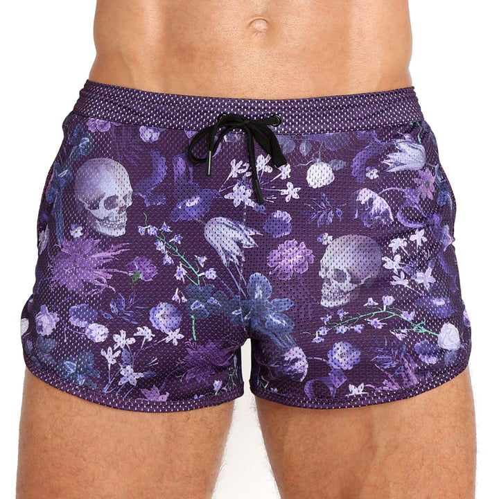 Hand Painted Dutch Floral Mesh Short Purple