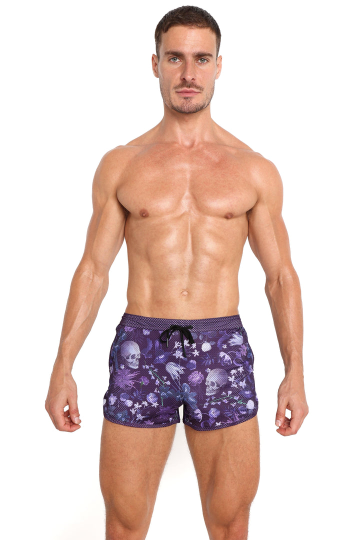 Hand Painted Dutch Floral Mesh Short Purple