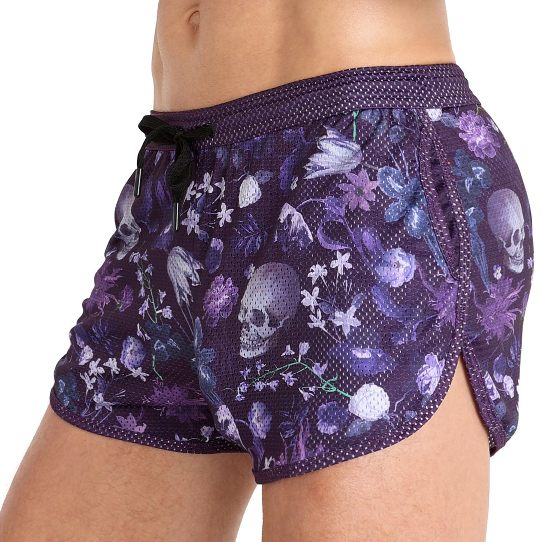 Hand Painted Dutch Floral Mesh Short Purple