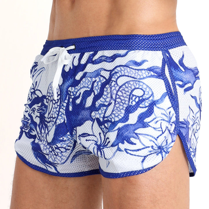 Hand Painted Indigo Mesh Shorts