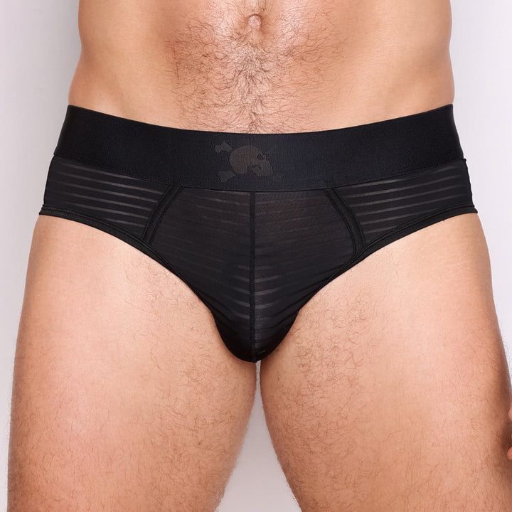 Just The Bones Sheer Black Stripe Brief