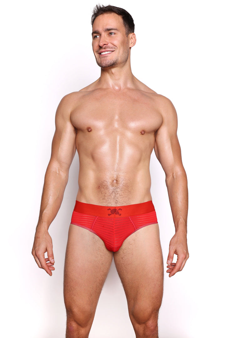 Just The Bones Sheer Red Stripe Brief