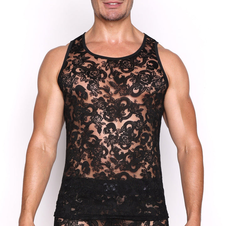 Snake Rose Burnout Tank Black