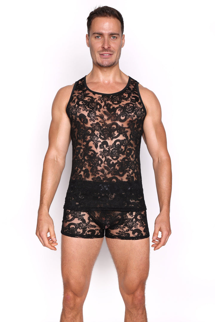 Snake Rose Burnout Tank Black