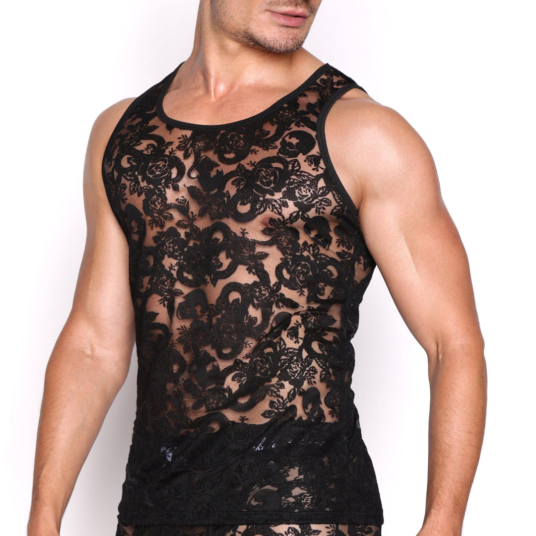Snake Rose Burnout Tank Black