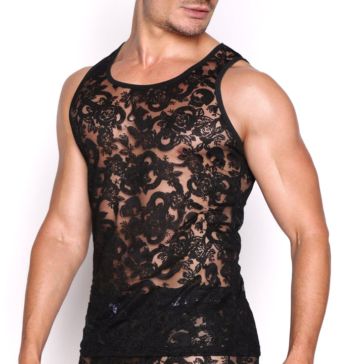 Snake Rose Burnout Tank Black