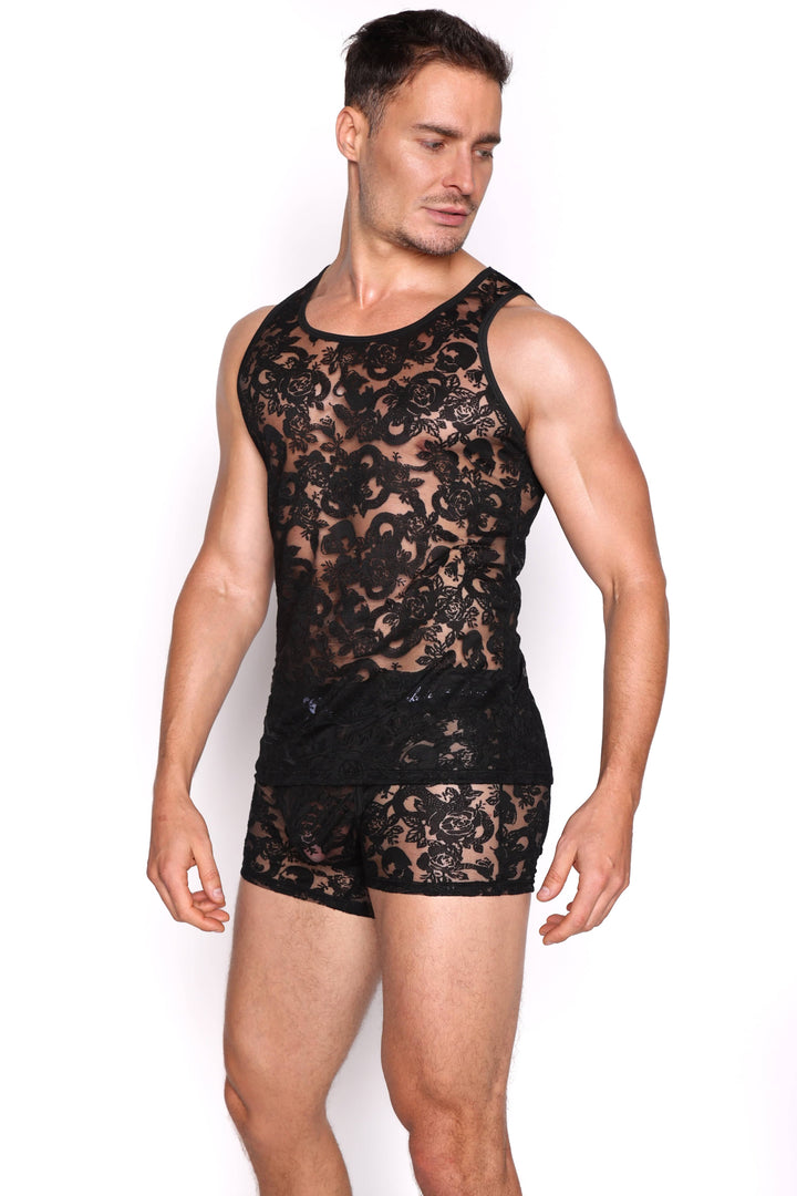 Snake Rose Burnout Tank Black