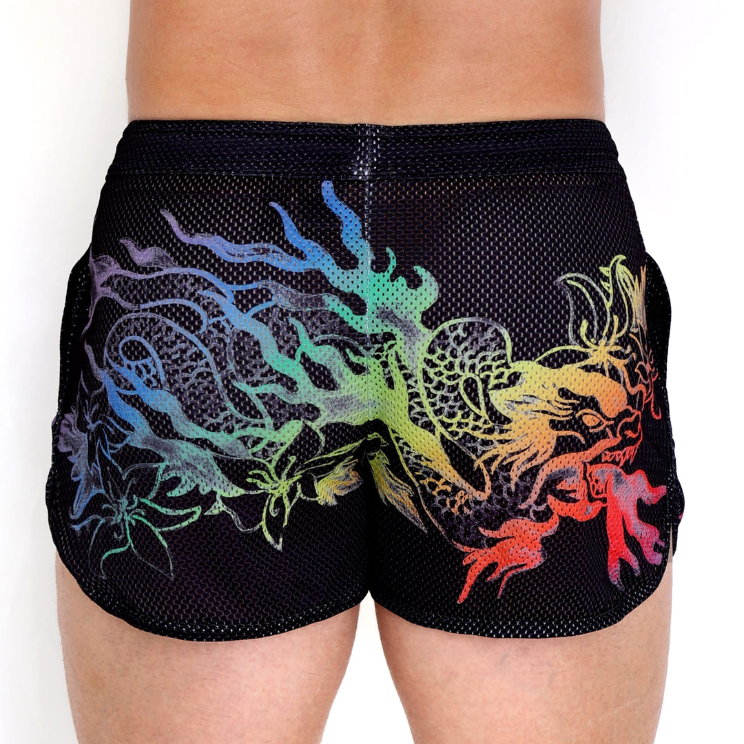 Ombre Japanese Dragon Black Mesh Shorts