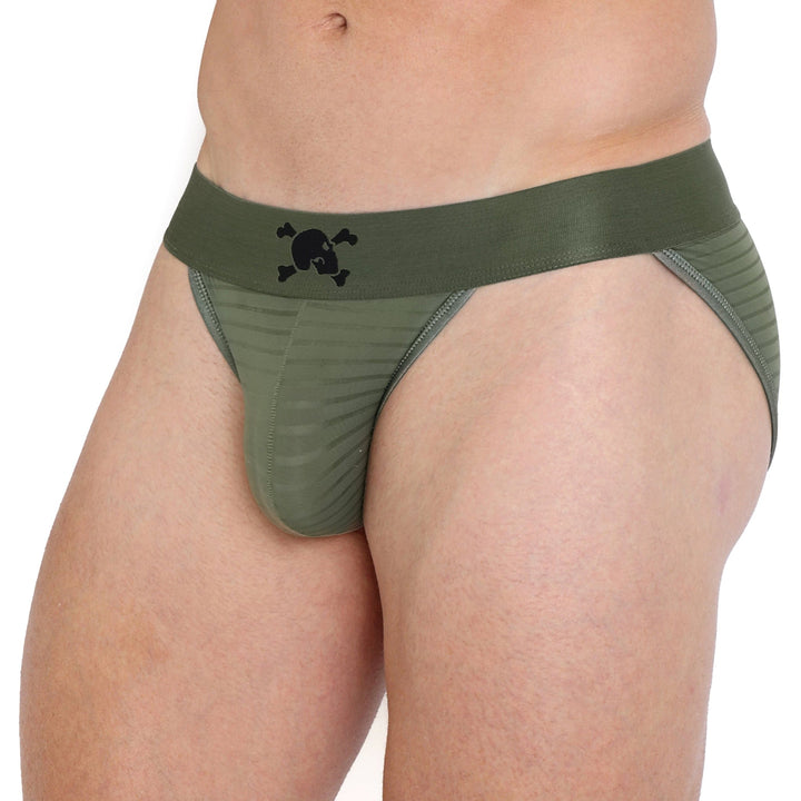 Just The Bones Sheer Olive Stripe Sport Brief