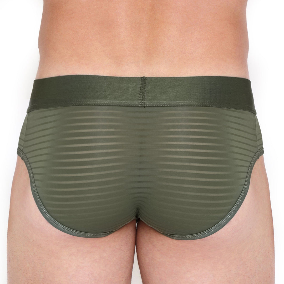 Just The Bones Sheer Olive Stripe Brief