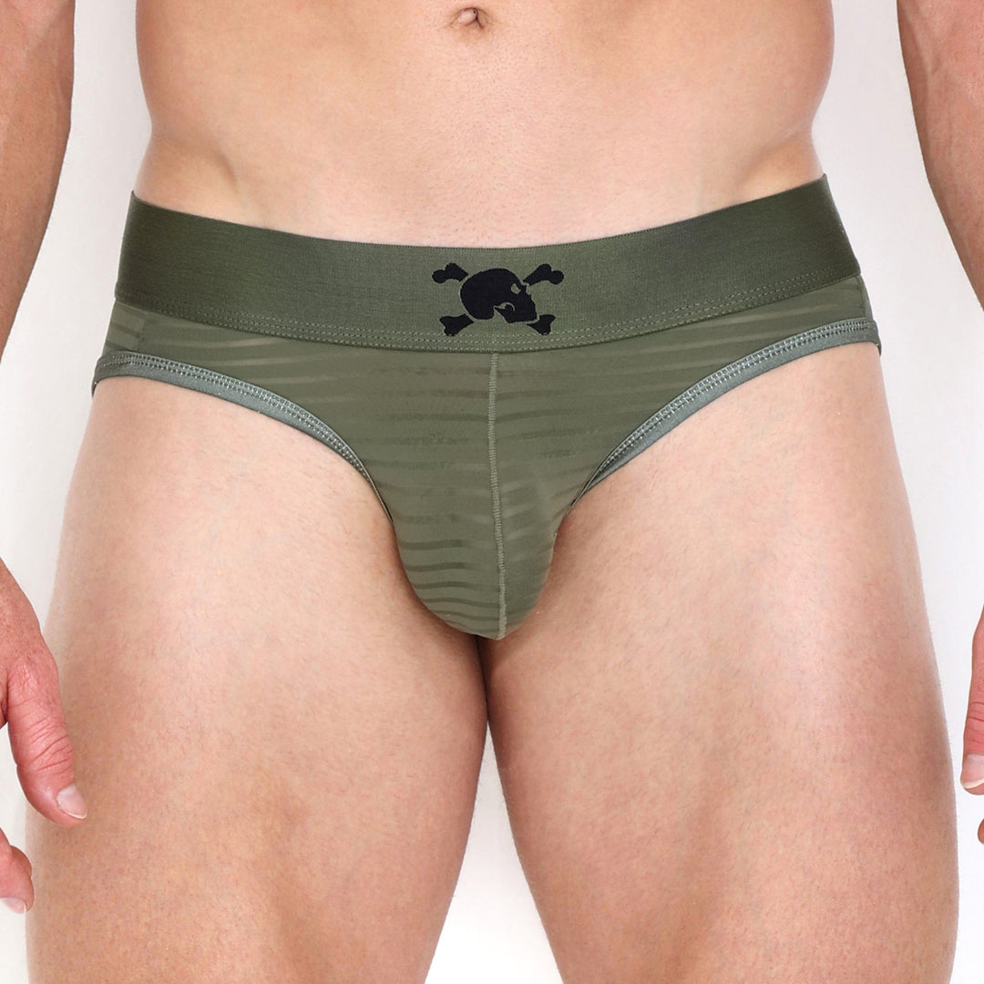 Just The Bones Sheer Olive Stripe Y Jock