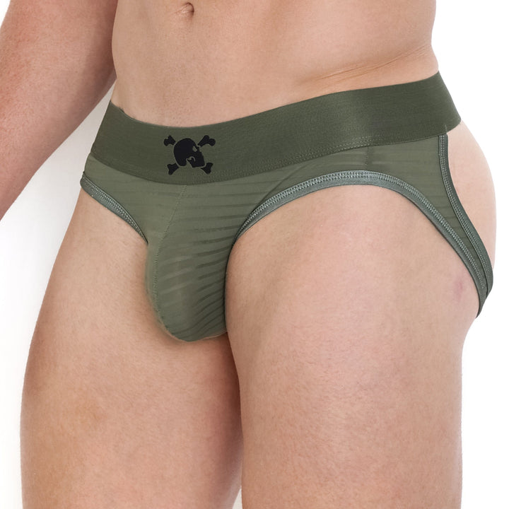 Just The Bones Sheer Olive Stripe Y Jock