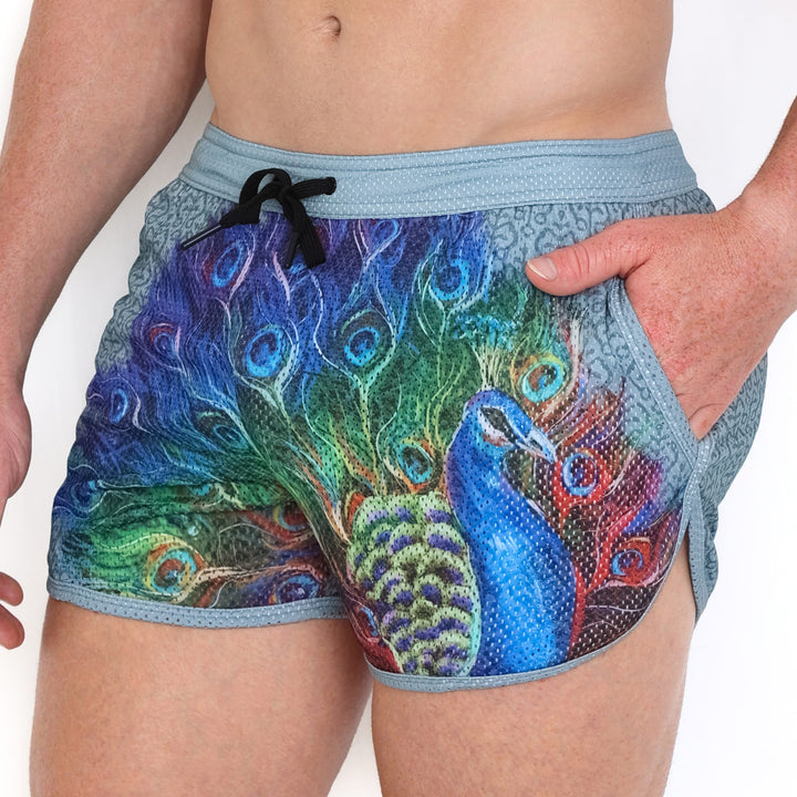 Peacock Rainbow Grey Mesh Short