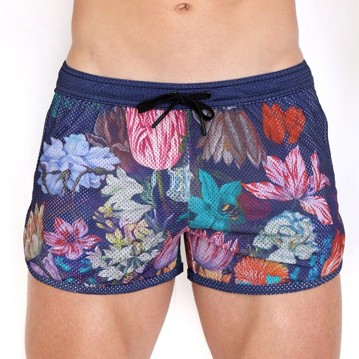 New Hand Painted Floral Bouquet Mesh Short