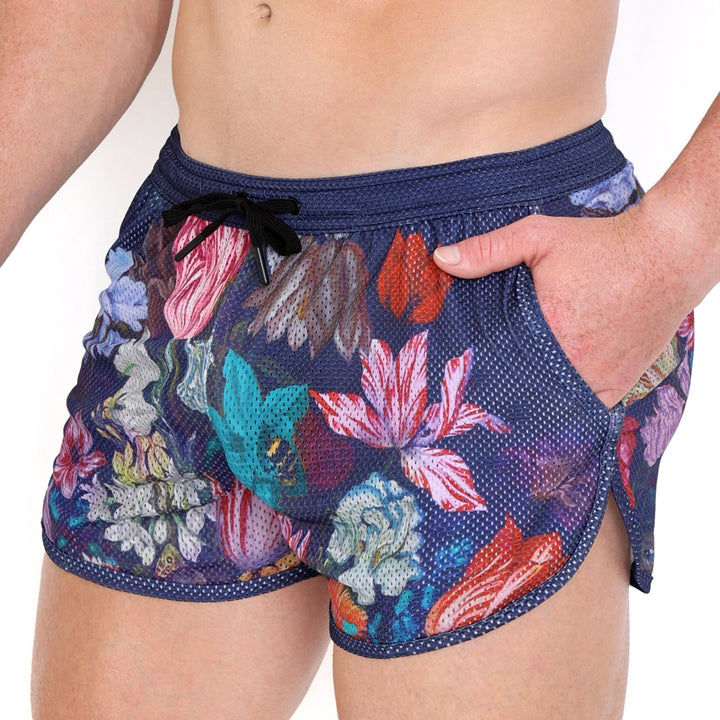 New Hand Painted Floral Bouquet Mesh Short