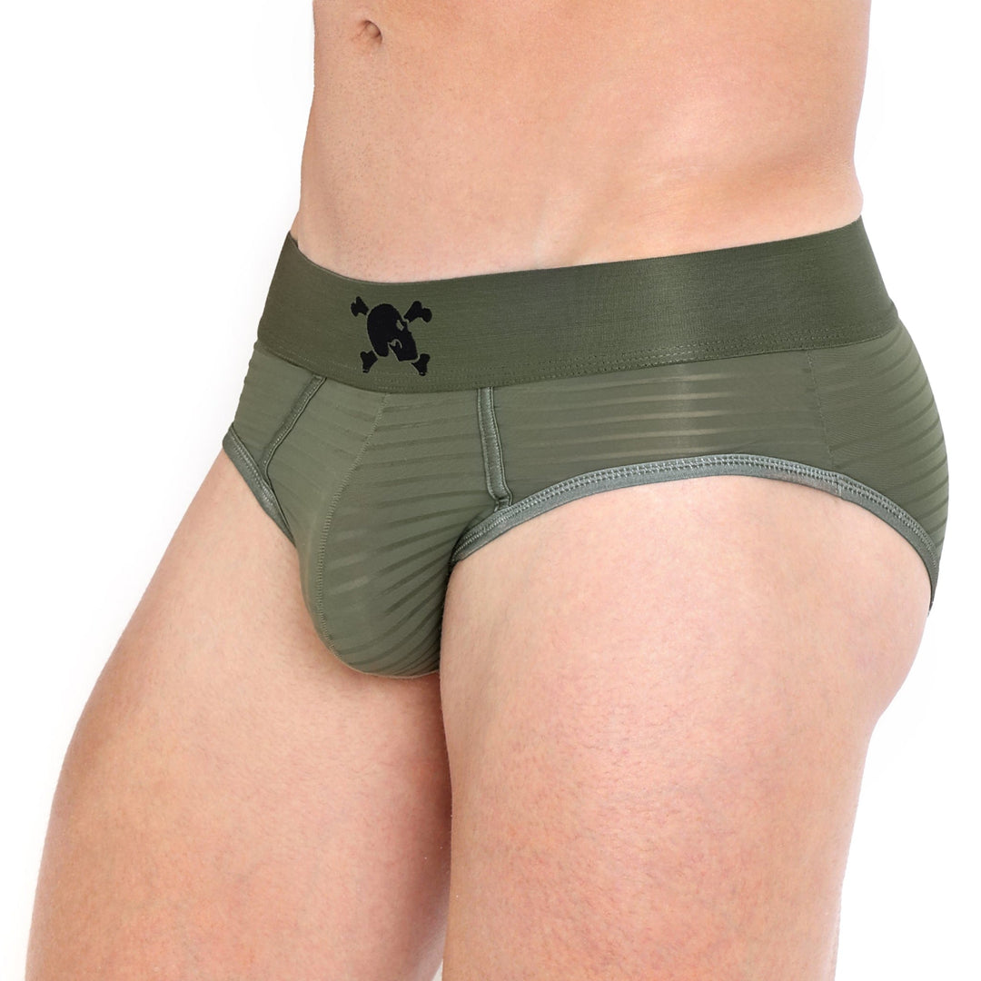 Just The Bones Sheer Olive Stripe Brief