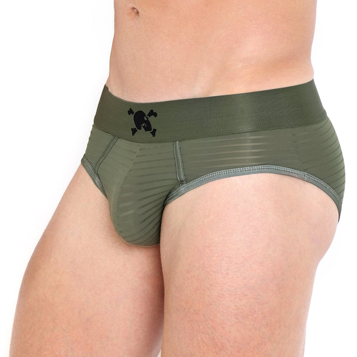 Just The Bones Sheer Olive Stripe Brief