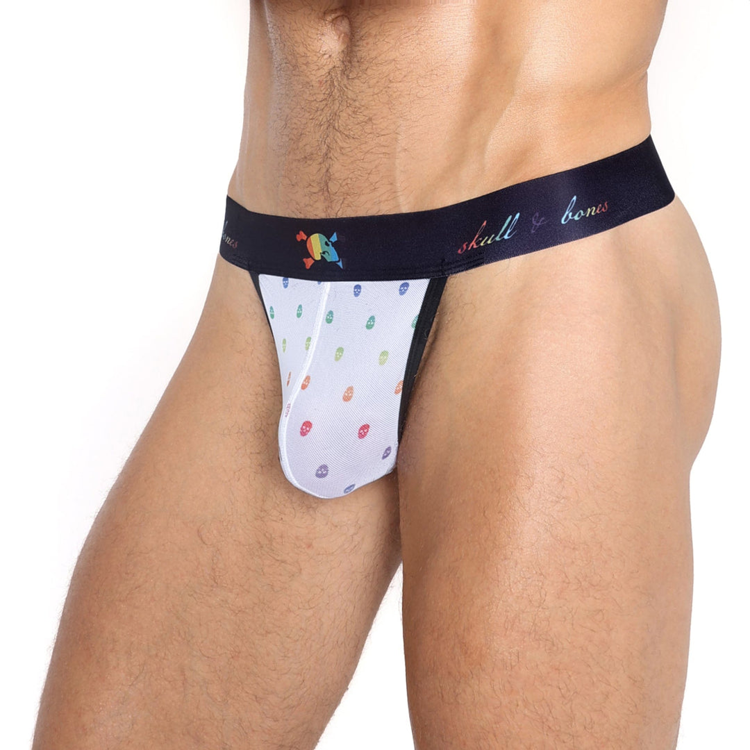 Pride Ditsy Skull White Sheer Mesh Thong