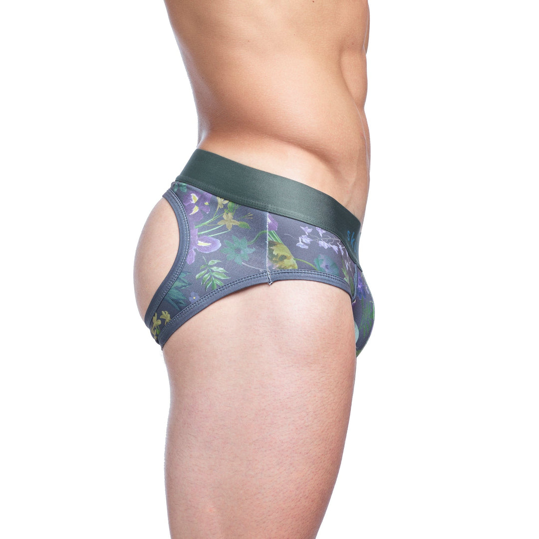 Hand-Painted Dutch Floral Peek-A-Boo Brief Green