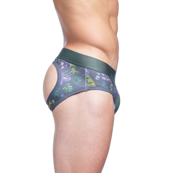 Hand-Painted Dutch Floral Peek-A-Boo Brief Green