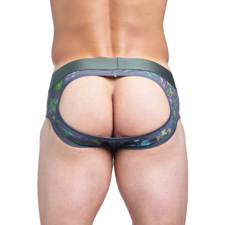 Hand-Painted Dutch Floral Peek-A-Boo Brief Green