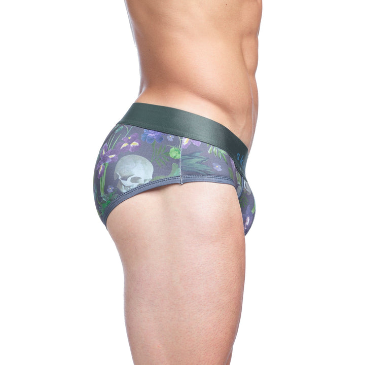 Hand-Painted Dutch Floral Brief Green